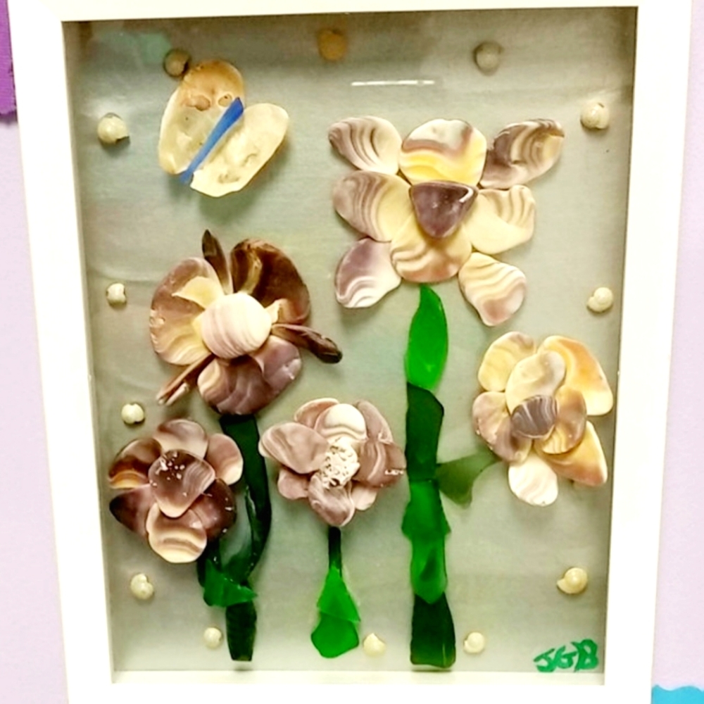 Wall Art Made With Purple Shells And Tumbled Glass